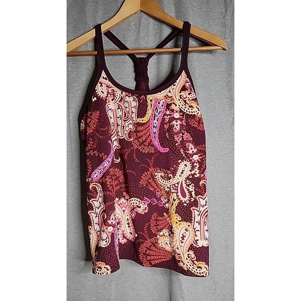 Athleta Tank Top Size XL Paisley Print Racerback Pink Purple Orange Chest 36"
